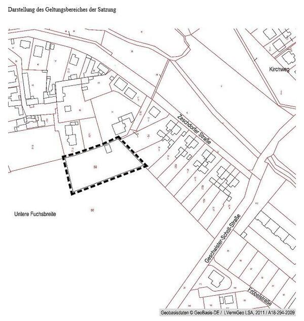 Bild vergrößern: Darstellung Geltungsbereich Abrundungssatzung Nr. 6 "Zeschdorfer Str." OT Quetzdölsdorf